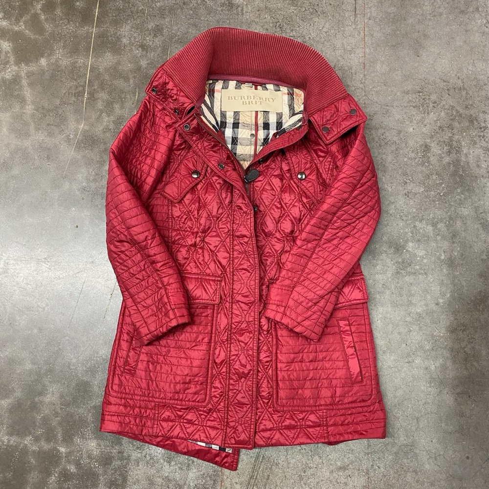 Burberry Brit Finsbridge Quilted Jacket Red Nova Check Lined Womens Medium‎
